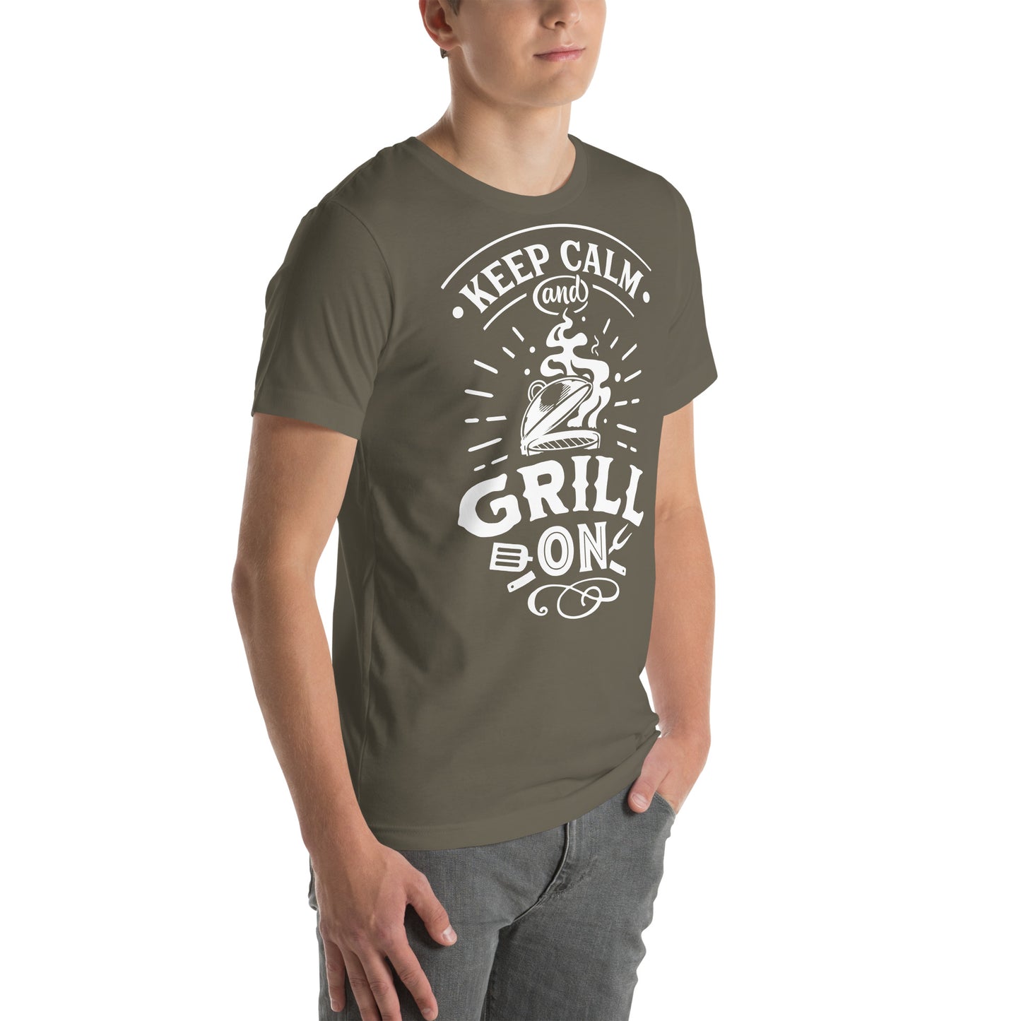 Keep Calm and Grill On Dark T-shirt – Soft & Comfortable BBQ Tee with Unique Style