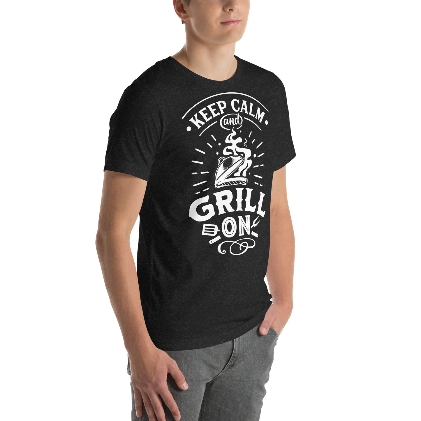 Keep Calm and Grill On Dark T-shirt – Soft & Comfortable BBQ Tee with Unique Style