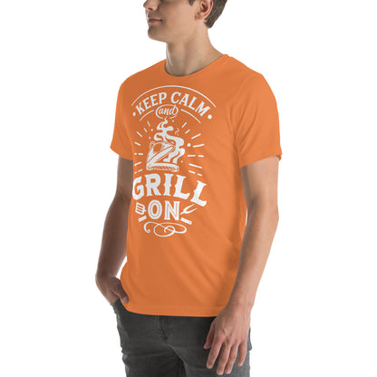 Keep Calm and Grill On Dark T-shirt – Soft & Comfortable BBQ Tee with Unique Style