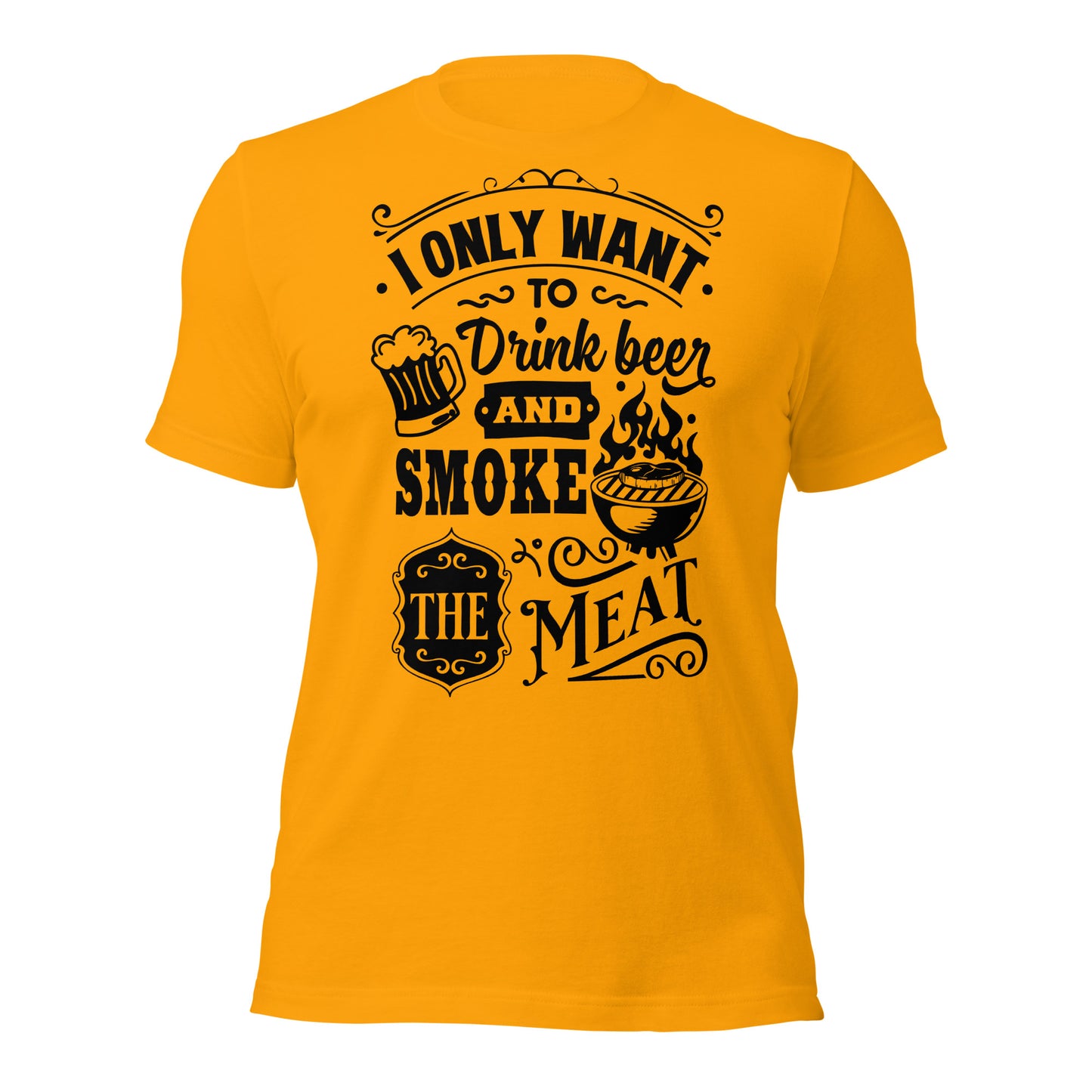 Bright I Only Want to Drink Beer and Smoke Meat BBQ Unisex t-shirt