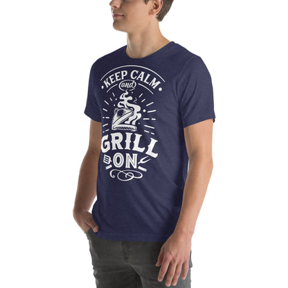 Keep Calm and Grill On Dark T-shirt – Soft & Comfortable BBQ Tee with Unique Style