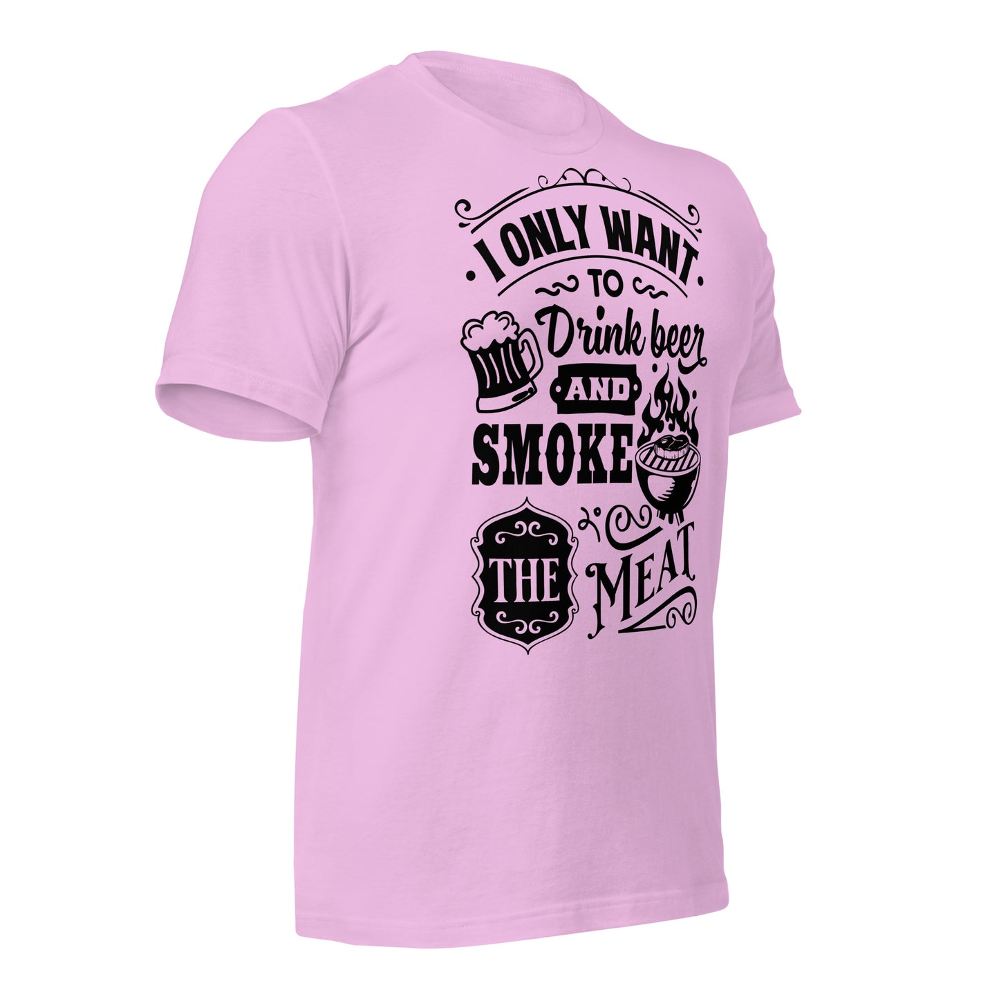 Bright I Only Want to Drink Beer and Smoke Meat BBQ Unisex t-shirt