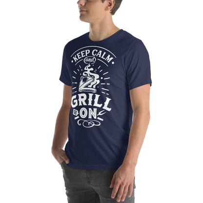 Keep Calm and Grill On Dark T-shirt – Soft & Comfortable BBQ Tee with Unique Style