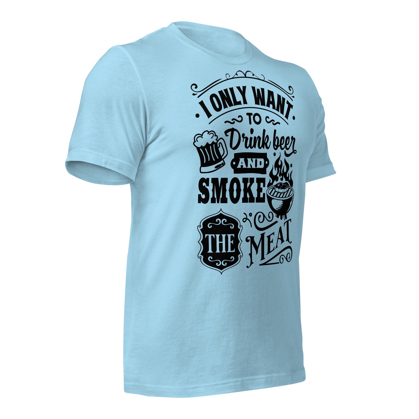 Bright I Only Want to Drink Beer and Smoke Meat BBQ Unisex t-shirt