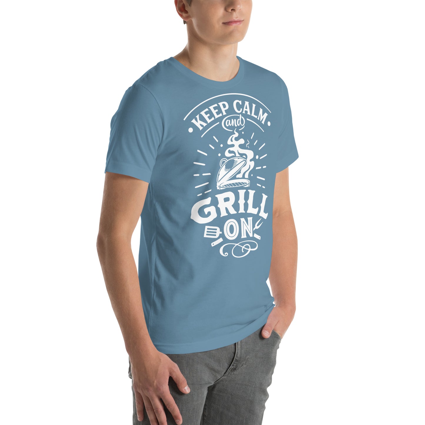 Keep Calm and Grill On Dark T-shirt – Soft & Comfortable BBQ Tee with Unique Style