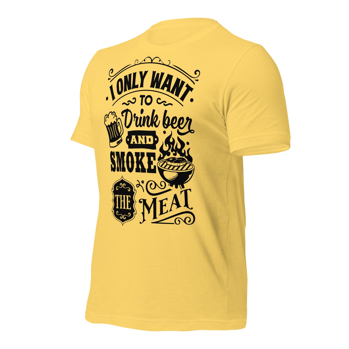 Bright I Only Want to Drink Beer and Smoke Meat BBQ Unisex t-shirt